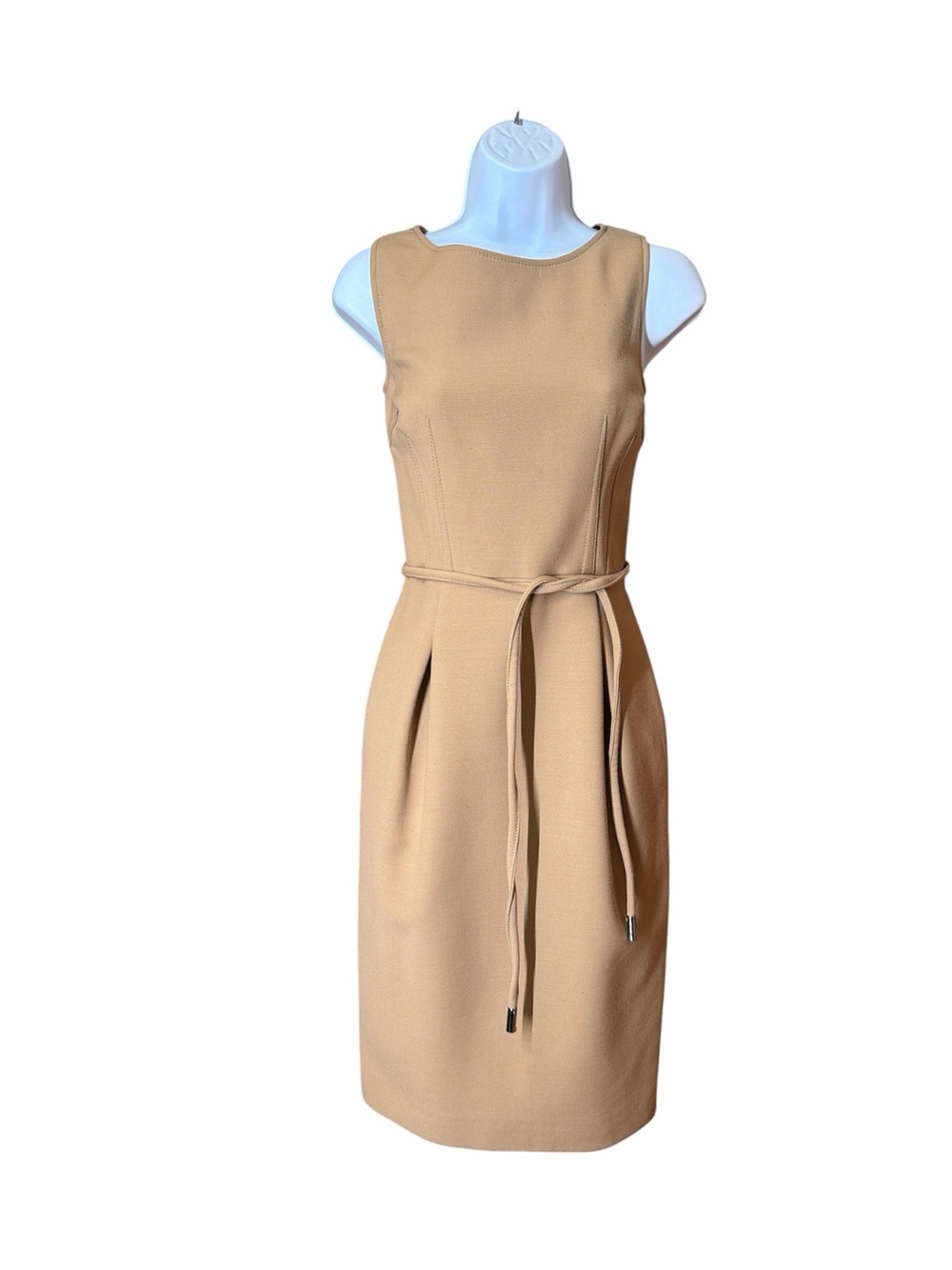 Dolce & Gabbana Elegant Camel Sleeveless Midi Sheath Dress Waist Tie